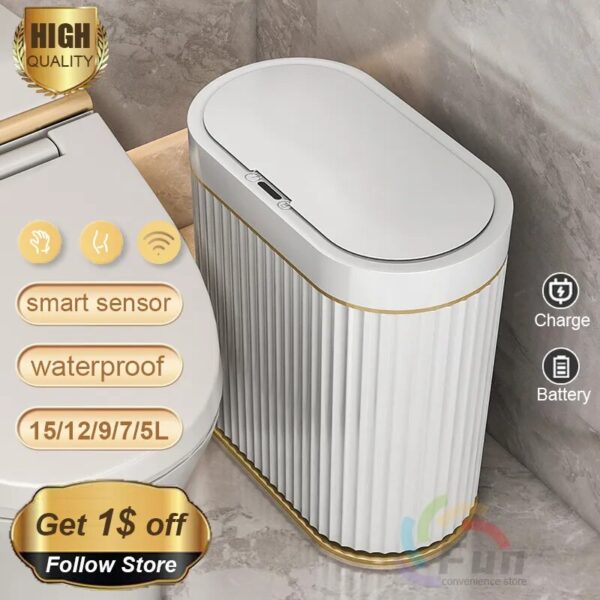 12 15L Trash Can Sensor Automatic Household Trash Bin Bathroom Storage Bucket Toilet Waterproof Narrow Trash