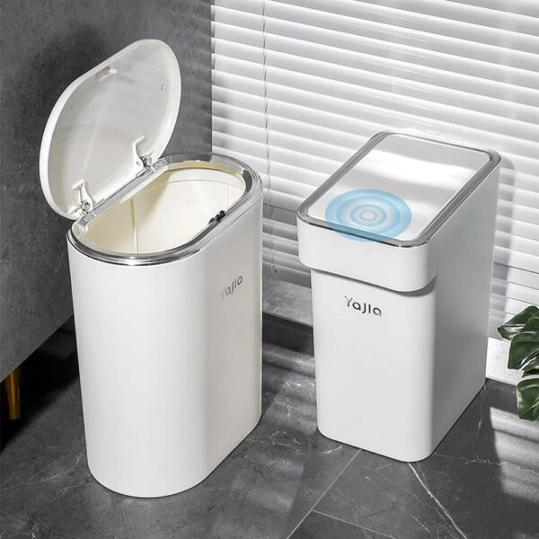 13 17L Light Luxury Plated Silver Press Trash Can with Lid Bathroom Living Room Wastbasket Narrow 1