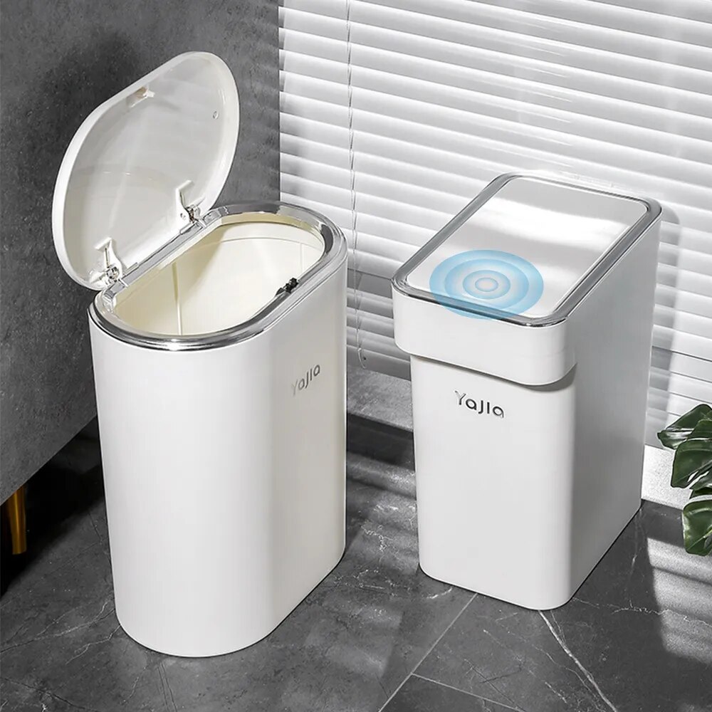 13/17L Light Luxury Plated Silver Press Trash Can with Lid Bathroom Living Room Wastbasket Narrow Garbage Can Waterproof Dustbin