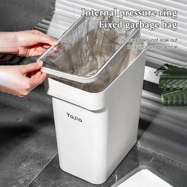 13 17L Light Luxury Plated Silver Press Trash Can with Lid Bathroom Living Room Wastbasket Narrow 5