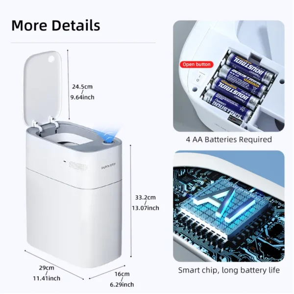 14l Smart Bathroom Trash Can Automatic Bagging Electronic Trash Can White Touchless Narrow Smart Sensor Garbage 4