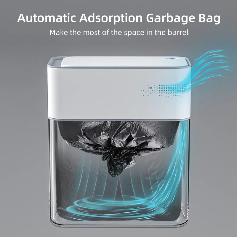 14l Smart Bathroom Trash Can Automatic Bagging Electronic Trash Can White Touchless Narrow Smart Sensor Garbage Bin Smart Home