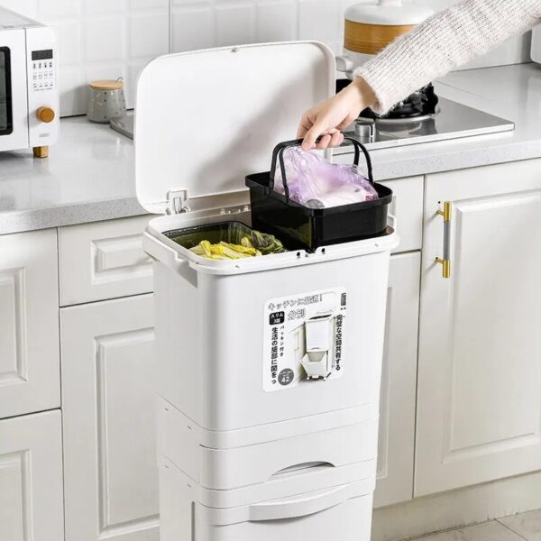 42L 2 Layer Wet Dry Sorted Kitchen Trash Can Moveble Recycle Waste Bin Trash Bin Dustbin 1