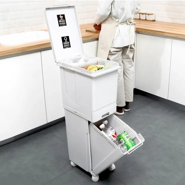 42L 2 Layer Wet Dry Sorted Kitchen Trash Can Moveble Recycle Waste Bin Trash Bin Dustbin 3