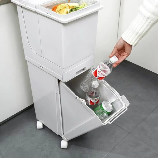 42L 2 Layer Wet Dry Sorted Kitchen Trash Can Moveble Recycle Waste Bin Trash Bin Dustbin 4