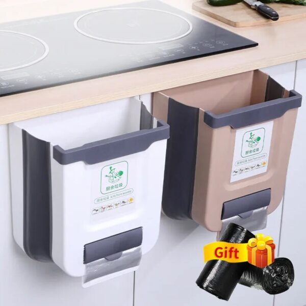 8L Kitchen Trash Can Portable Foldable Large Car Waste Bin For Bathroom Kitchen Cabinet Door Wall 1