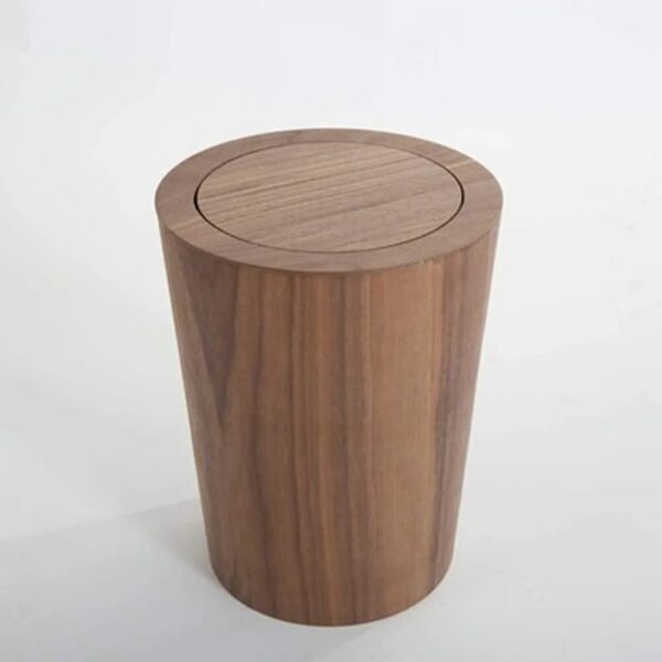 9L Garbage Can With Lid Waste Bins Solid Wood Wastebasket Home Cleaning Tools Round Trash Can 1