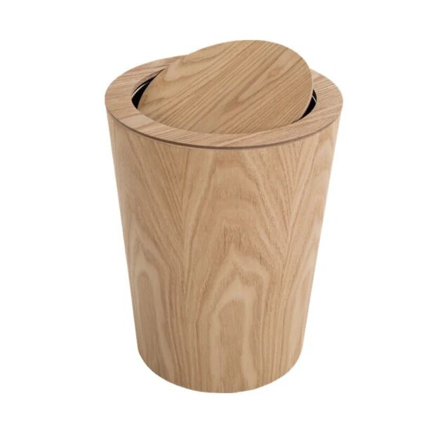 9L Garbage Can With Lid Waste Bins Solid Wood Wastebasket Home Cleaning Tools Round Trash Can 2