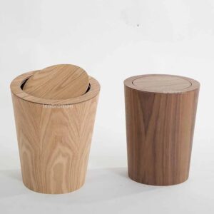 9L Garbage Can With Lid Waste Bins Solid Wood Wastebasket Home Cleaning Tools Round Trash Can