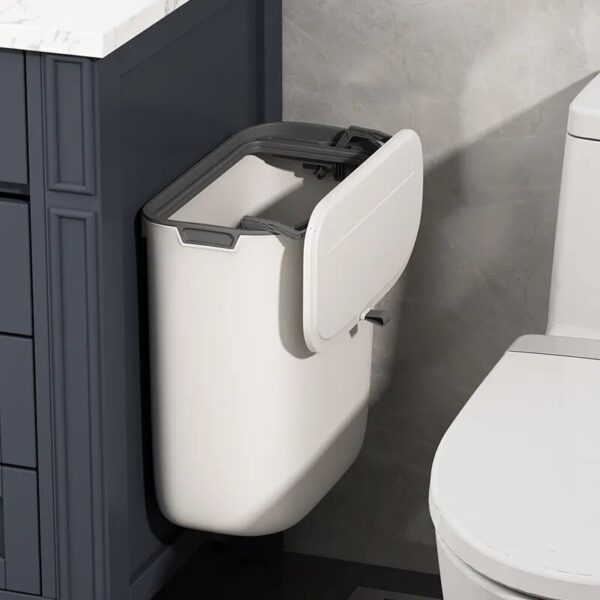 Bathroom Trash Can Wall Mounted Hanging Trash Bin With Lid Waterproof Narrow Seam Rubbish Bin Toilet 1