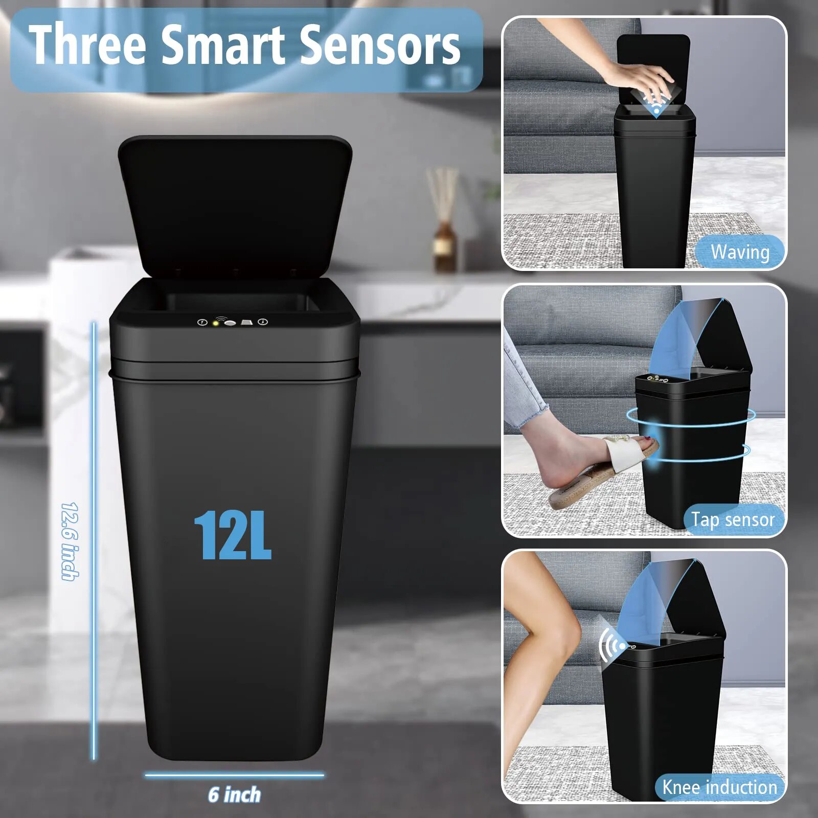 Bathroom Trash Can with Lid Touchless Automatic Garbage Can Slim Motion Sensor Smart Trash Bin for Bedroom,Office,Living Room