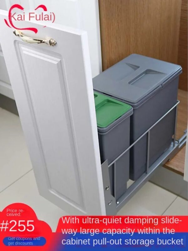 Built in Kitchen Trash Can Waste Bin Hide Style Pull Out Dustbin Modern Folding Kitchen Garbage 2