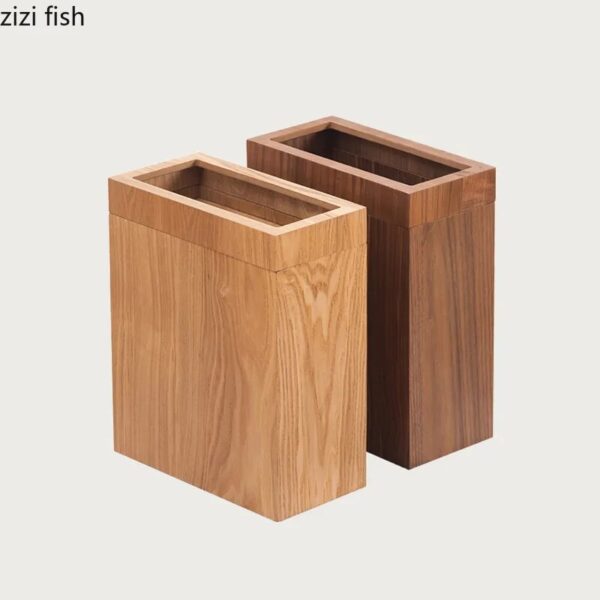 Creative Wooden Trash Can Rectangular Simple Garbage Can Home Wastebasket Bathroom Bin Kitchen Waste Storage Bins 1