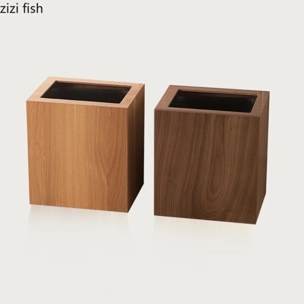 Creative Wooden Trash Can Rectangular Simple Garbage Can Home Wastebasket Bathroom Bin Kitchen Waste Storage Bins 2