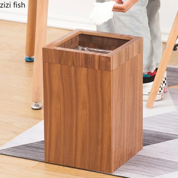 Creative Wooden Trash Can Rectangular Simple Garbage Can Home Wastebasket Bathroom Bin Kitchen Waste Storage Bins 3