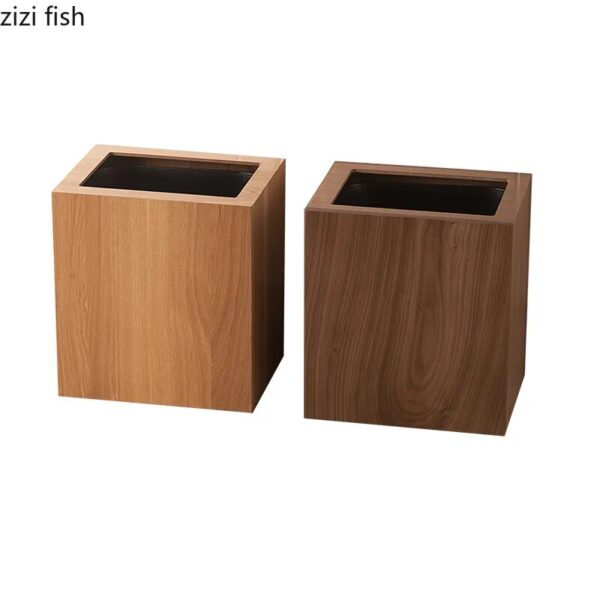 Creative Wooden Trash Can Rectangular Simple Garbage Can Home Wastebasket Bathroom Bin Kitchen Waste Storage Bins 5