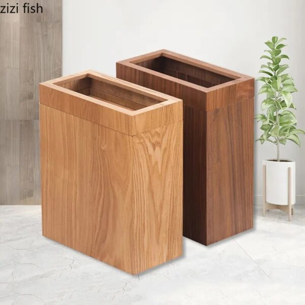 Creative Wooden Trash Can Rectangular Simple Garbage Can Home Wastebasket Bathroom Bin Kitchen Waste Storage Bins