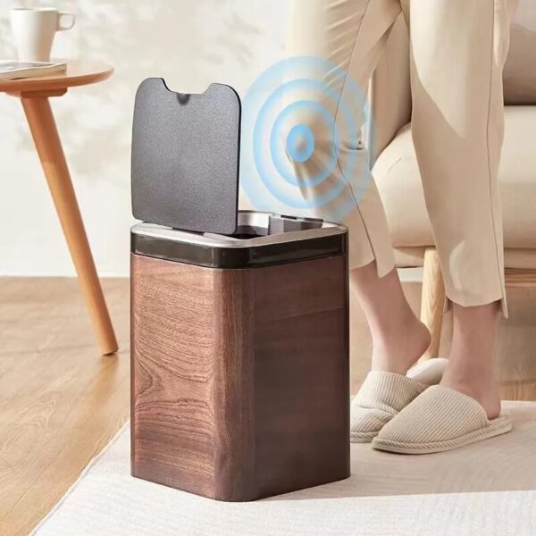 Creative and intelligent induction wooden trash can household automatic electric large trash can with cover 1