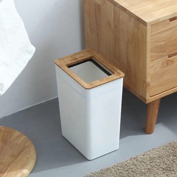 Fashion Plastic Trash Can Large Bamboo Trash Can Simple Living Room Bedroom Bathroom Kitchen Wastebasket Lixeira 2