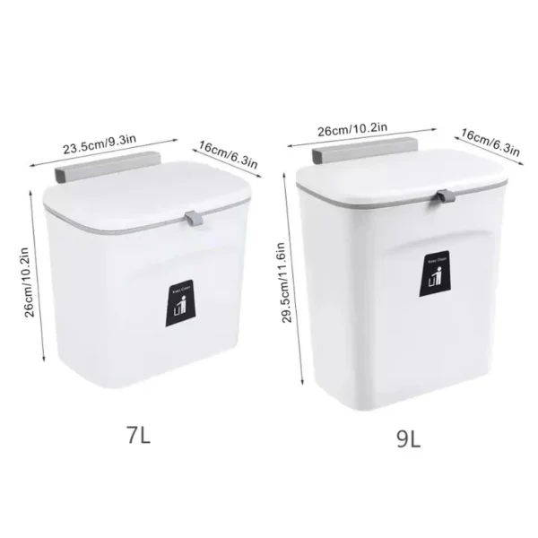 Hanging Trash Can with Lid Large Capacity Kitchen Recycling Garbage Basket Cabinet Door Bathroom Wall Mounted 3