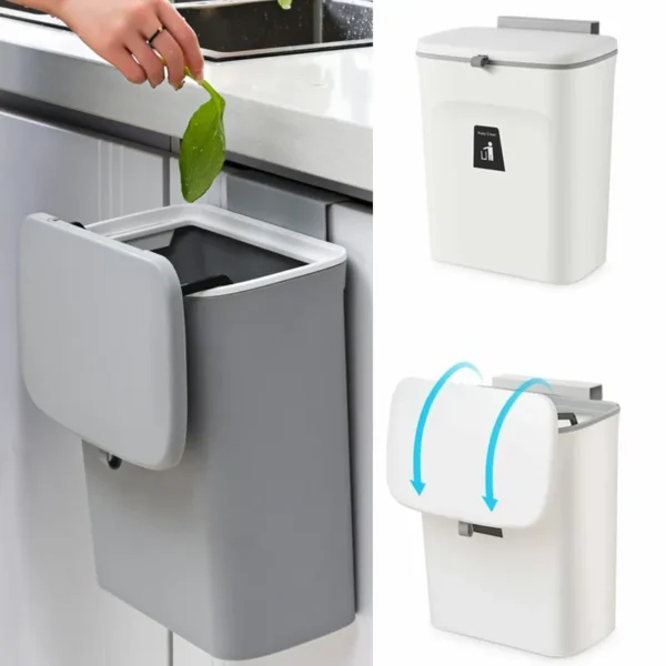 Hanging Trash Can with Lid Large Capacity Kitchen Recycling Garbage Basket Cabinet Door Bathroom Wall Mounted