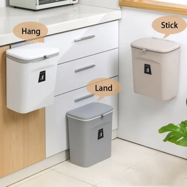 JYPS 7 9L Hanging Trash Can For Kitchen Large Capacity Kitchen Recycling Garbage basket Bathroom Wall 1