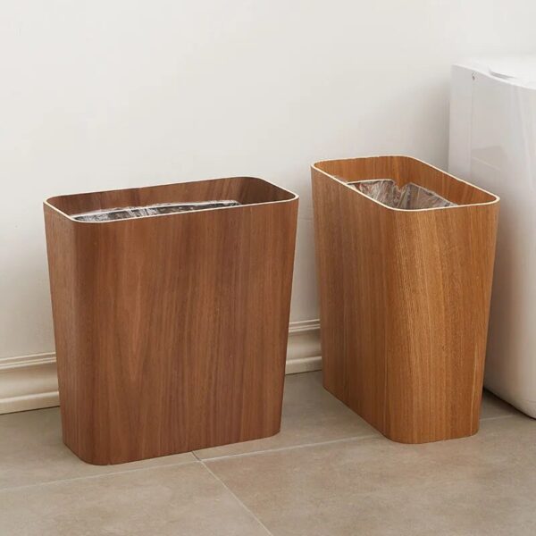 Japanese Stitched Wooden Trash Can Household Living Room Kitchen Toilet Paper Basket Hidden Creative Garbage Bags 1