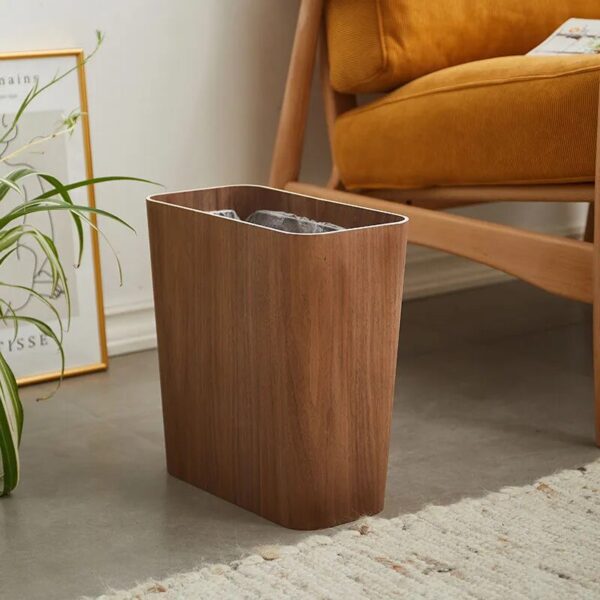 Japanese Stitched Wooden Trash Can Household Living Room Kitchen Toilet Paper Basket Hidden Creative Garbage Bags 2