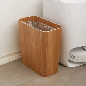 Japanese Stitched Wooden Trash Can Household Living Room Kitchen Toilet Paper Basket Hidden Creative Garbage Bags