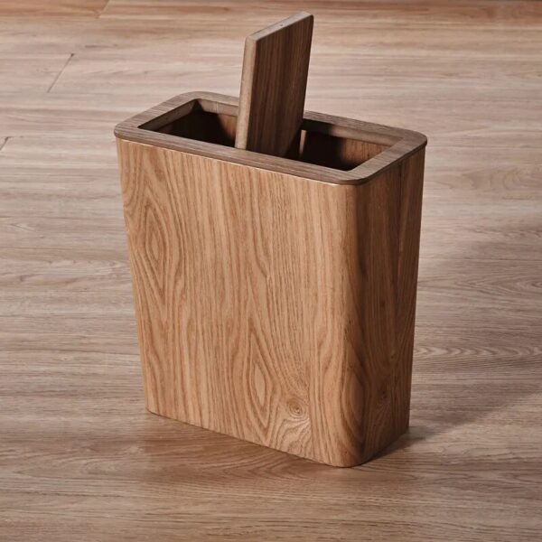 Japanese style Wooden Trash Bin Nordic Bathroom Kitchen Square Round Rubbish Bin Toilet Office Paper Bin 3