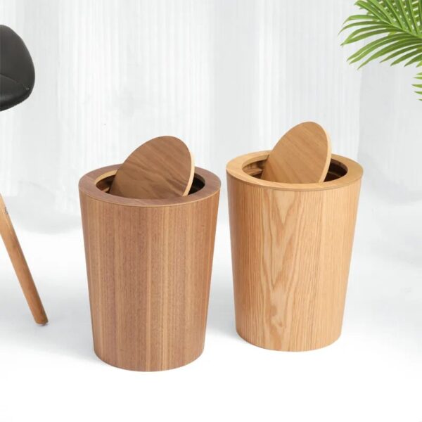 Japanese style Wooden Trash Bin Nordic Bathroom Kitchen Square Round Rubbish Bin Toilet Office Paper Bin 4