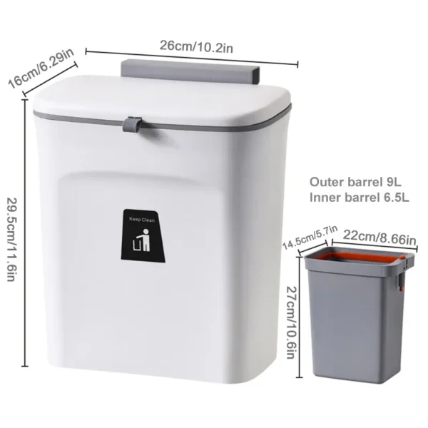 Kitchen Bathroom Toilet Waste Storage with Inner Barrel Wall Mounted Trashcan Cabinet Garbage Rubbish Bin Door 4