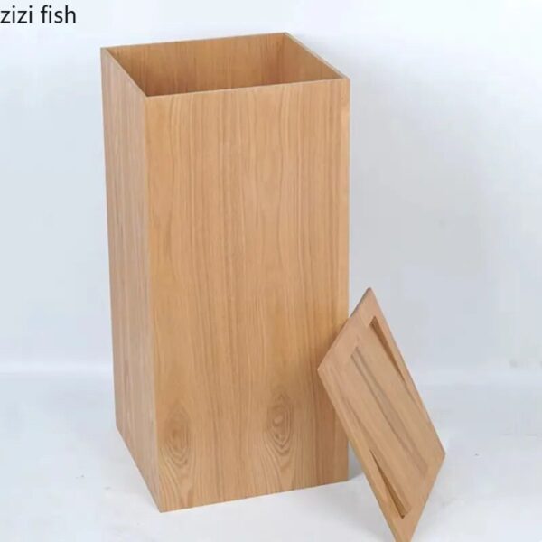 Large Capacity Wooden Trash Can Square Storage Bucket Large Wastebasket Waste Bins Garbage Can Trash Bin 2