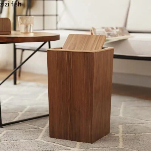 Large Capacity Wooden Trash Can Square Storage Bucket Large Wastebasket Waste Bins Garbage Can Trash Bin 3