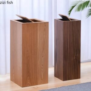 Large Capacity Wooden Trash Can Square Storage Bucket Large Wastebasket Waste Bins Garbage Can Trash Bin