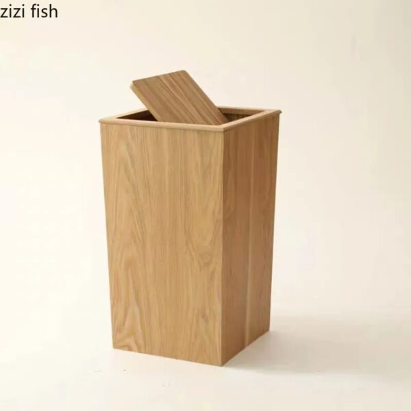 Large Capacity Wooden Trash Can Square Storage Bucket Large Wastebasket Waste Bins Garbage Can Trash Bin 4