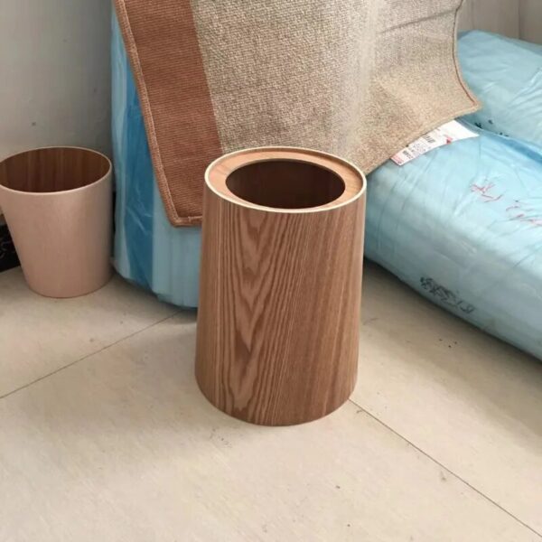 Lidless Wood Trash Can Japanese Style Round Home Nordic Basket Cute Trash Can Restroom High No 1