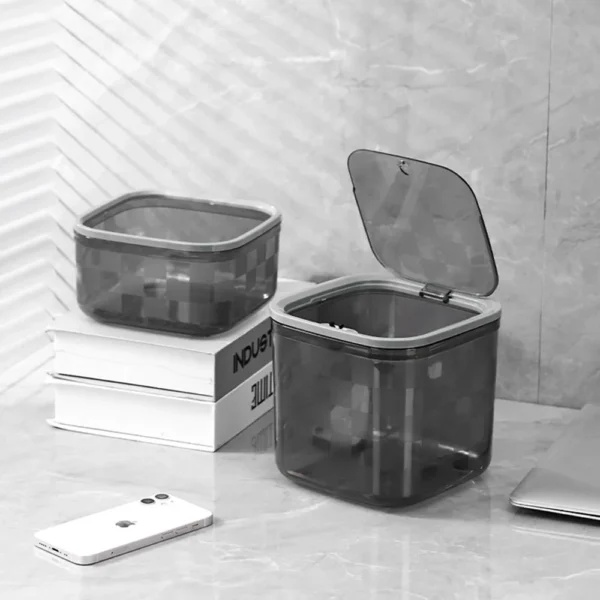 Light Luxury Mini Transparent Desktop Bin INS Small Trash Can with Cover Bedroom Trash Garbage Can 1