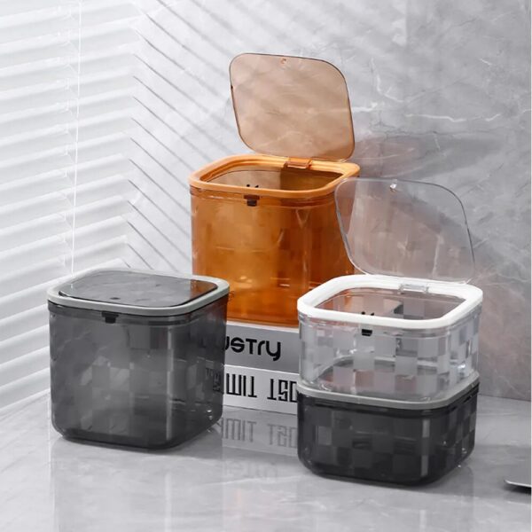 Light Luxury Mini Transparent Desktop Bin INS Small Trash Can with Cover Bedroom Trash Garbage Can 3