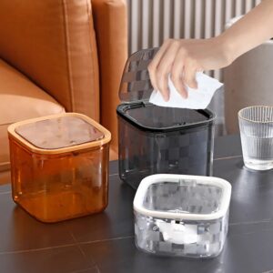 Light Luxury Mini Transparent Desktop Bin INS Small Trash Can with Cover Bedroom Trash Garbage Can