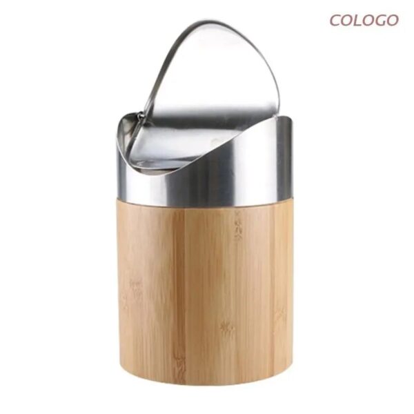 Mini Bamboo Desktop Trash Can Small Flip Lid Home Bathroom Countertop Garbage D0LD 3