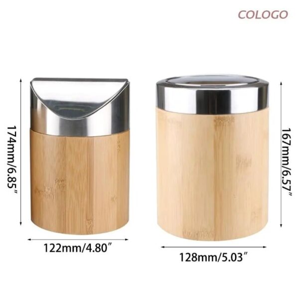 Mini Bamboo Desktop Trash Can Small Flip Lid Home Bathroom Countertop Garbage D0LD 5