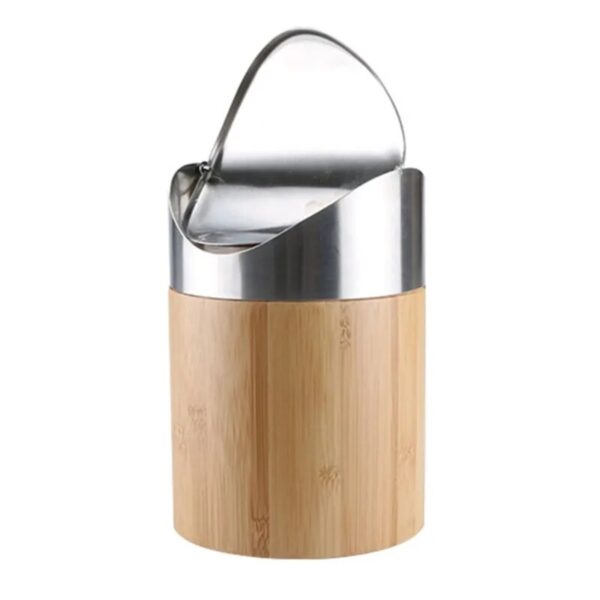 Mini Bamboo Desktop Trash Can with Lid Flip Cover Garbage Storage for Home Bedroom Office Waste 5