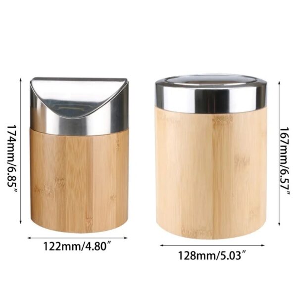 Mini Bamboo Desktop Trash Can with Lid Flip Cover Garbage Storage for Home Bedroom Office Waste 6