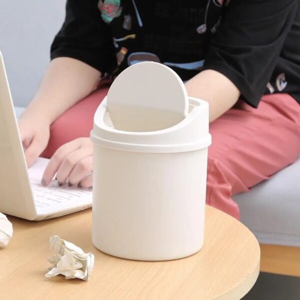 Mini Desktop Bin Small Trash Can Tube with Cover Bedroom Trash Can Garbage Can Clean Workspace 1