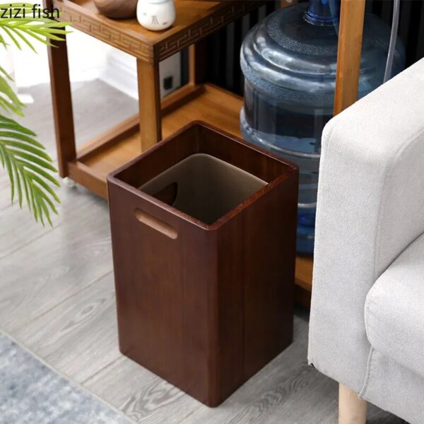 Modern Wooden Trash Can Storage Bucket Paper Basket Home Kitchen Trash Bin Garbage Can Waste Bin 2