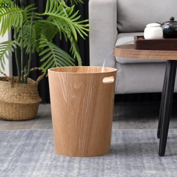 Modern Wooden Trash Can Storage Bucket Paper Basket Home Kitchen Trash Bin Garbage Can Waste Bin 4