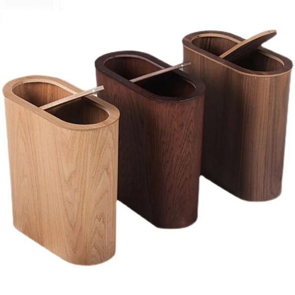 New Nordic Wooden Trash Can Large capacity with Lid Kitchen Trash Can Solid Wood Paper Basket 2