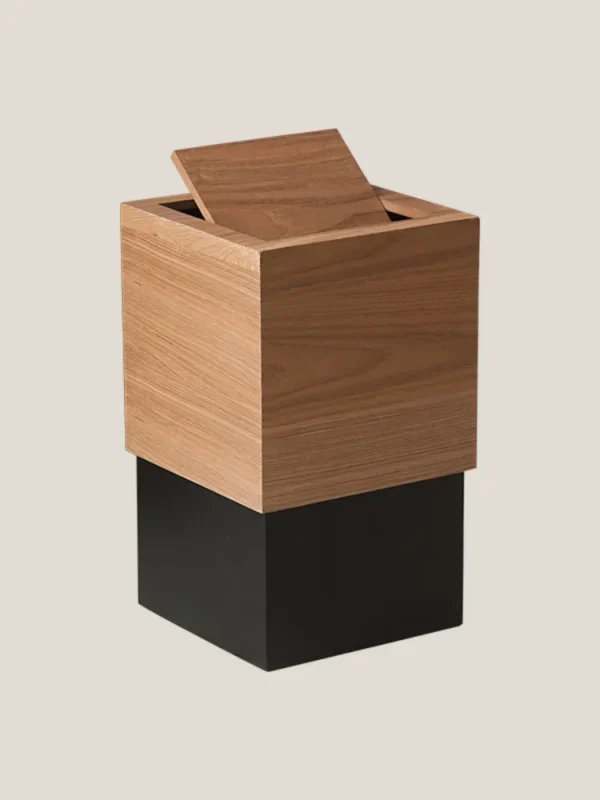 Nordic Ins Trash Can Home Living Room Bathroom High End Square Hotel Wooden with Lid Minimalist 1