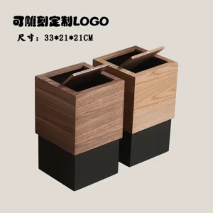 Nordic Ins Trash Can Home Living Room Bathroom High End Square Hotel Wooden with Lid Minimalist